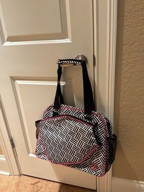 Black & White Geometric Game Tote with Pink Trim - Outdoor Carry Bag